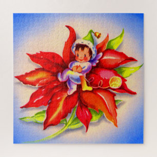 Puzzle adorable elfe de Noël dans un poinsettia