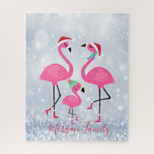 Puzzle Adorable Flamants roses de famille Santa Hat