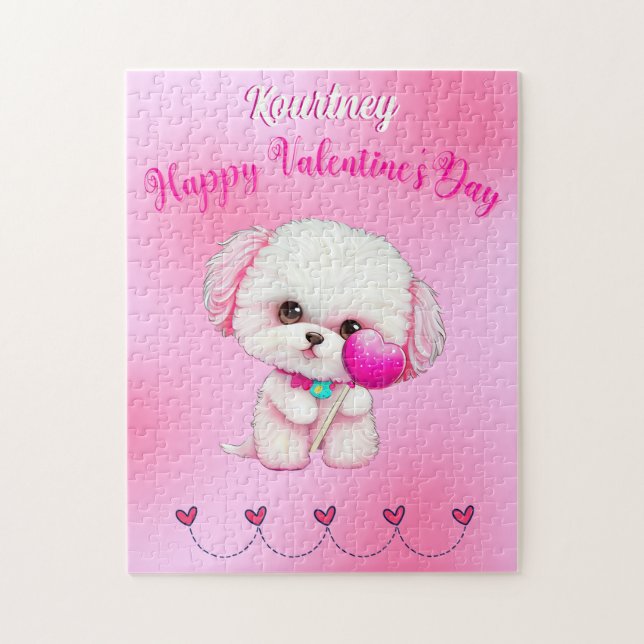 Puzzle Adorable Heureuse Sainte-Valentin maltais chiot (Vertical)