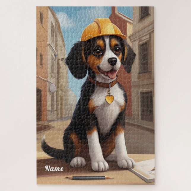 Puzzle Adorable ouvrier de construction Chien Cute Chiot  (Vertical)