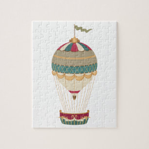 Puzzle Adorable Steampunk Hot Air Balloon avec drapeau
