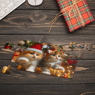 Puzzle Adorables chatons avec le Père Noël et chapeaux de