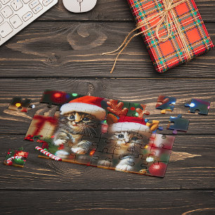 Puzzle Adorables chatons avec le Père Noël et chapeaux de