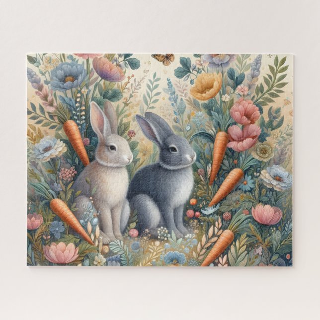 Puzzle Adorables Lapins Gris Avec Des Carottes (Horizontal)