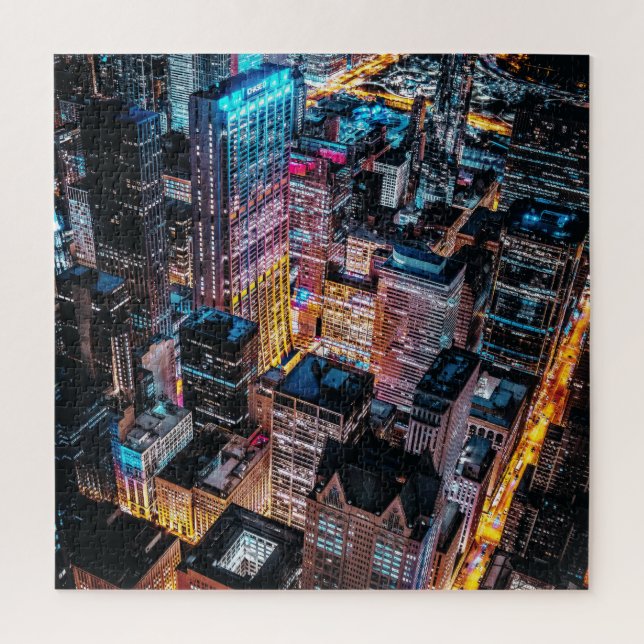 Puzzle Aerial Cityscape at Night (Vertical)