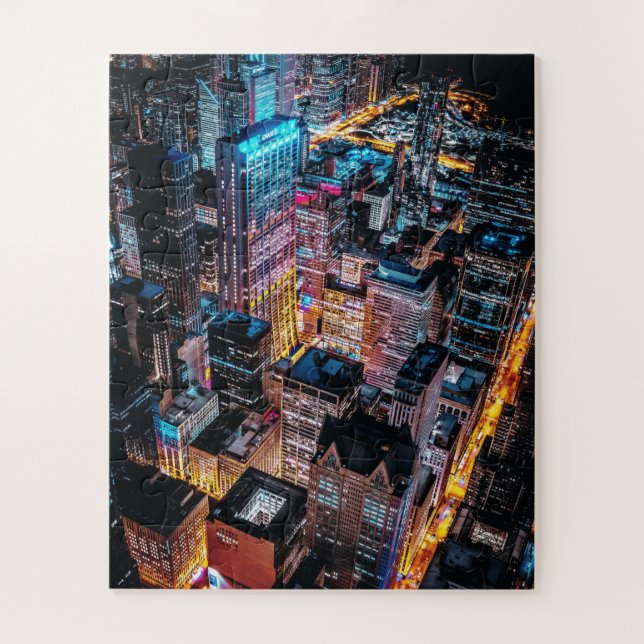 Puzzle Aerial Cityscape at Night (Vertical)