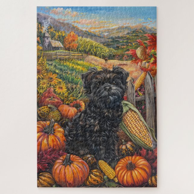 Puzzle Affenpinscher Automne Harvest Thanksgiving Chien (Vertical)
