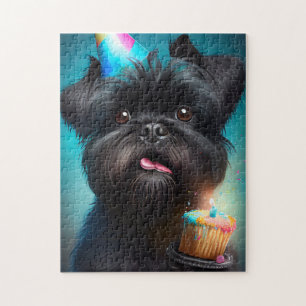 Puzzle Affenpinscher célébrant gâteau de ballons d'annive