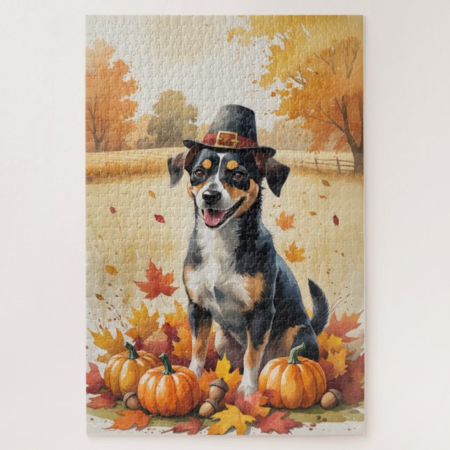 Puzzle Affenpinscher dans l'art de Thanksgiving aux feuil (Vertical)