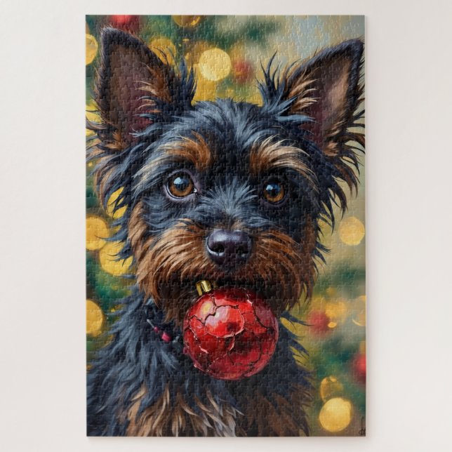 Puzzle Affenpinscher Dog with Christmas Ornament (Vertical)
