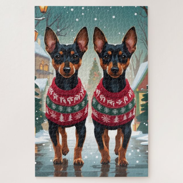 Puzzle Affenpinscher Dogs Christmas Snow Holiday (Vertical)