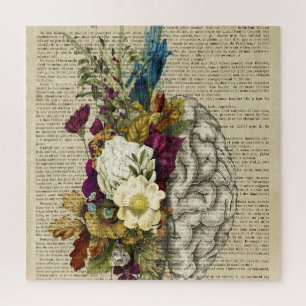 Puzzle affiche d'anatomie du cerveau floral médical
