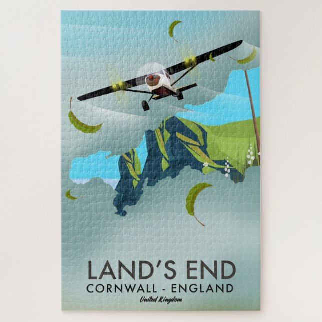 Puzzle Affiche de la carte de voyage Land's End Cornwall (Vertical)