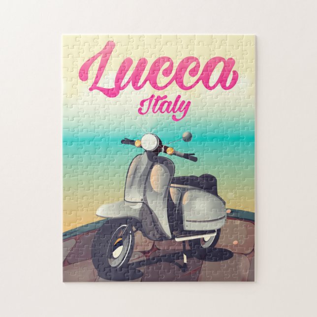Puzzle Affiche de voyage à Lucca Italie en scooter. (Vertical)