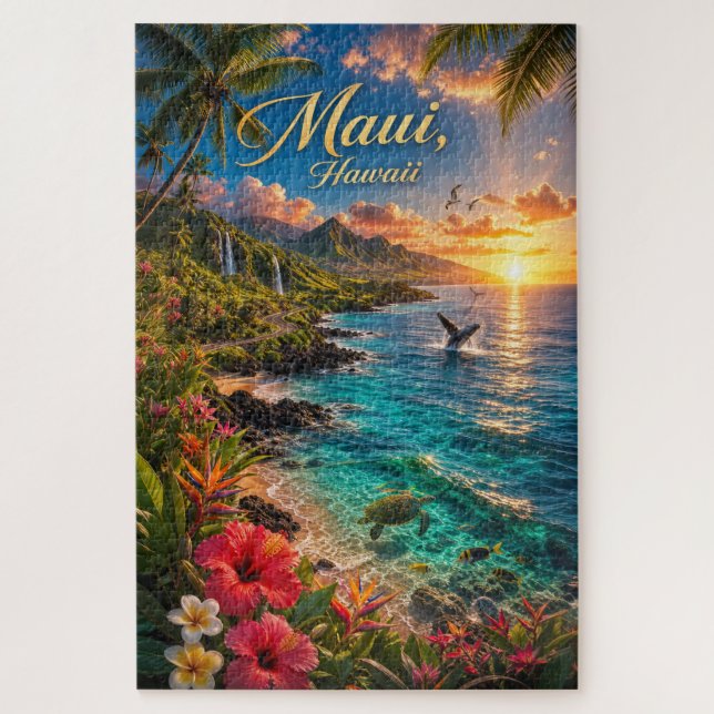 Puzzle Affiche de voyage de la côte tropicale de Maui Haw (Vertical)