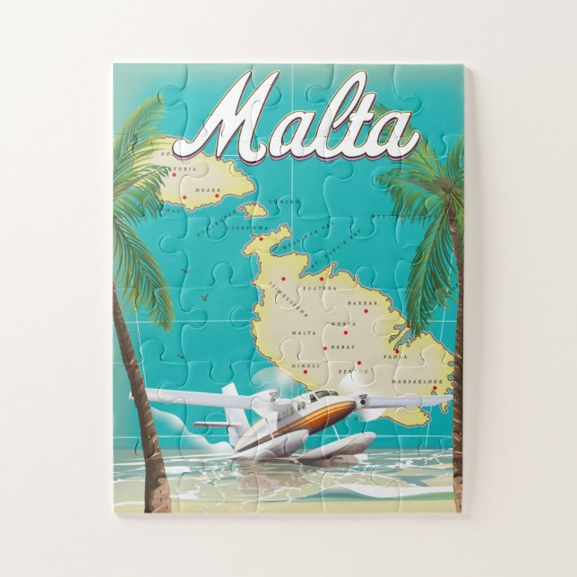 Puzzle Affiche de voyage de la plage et de la carte de Ma (Vertical)