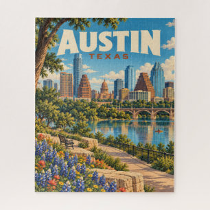 Puzzle Affiche de voyage de la skyline d'Austin Texas vin