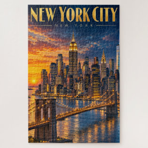 Puzzle Affiche de voyage de la skyline dorée de New York