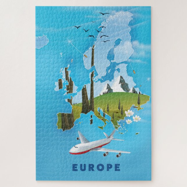Puzzle Affiche de voyage de paysage de carte d'Europe (Vertical)