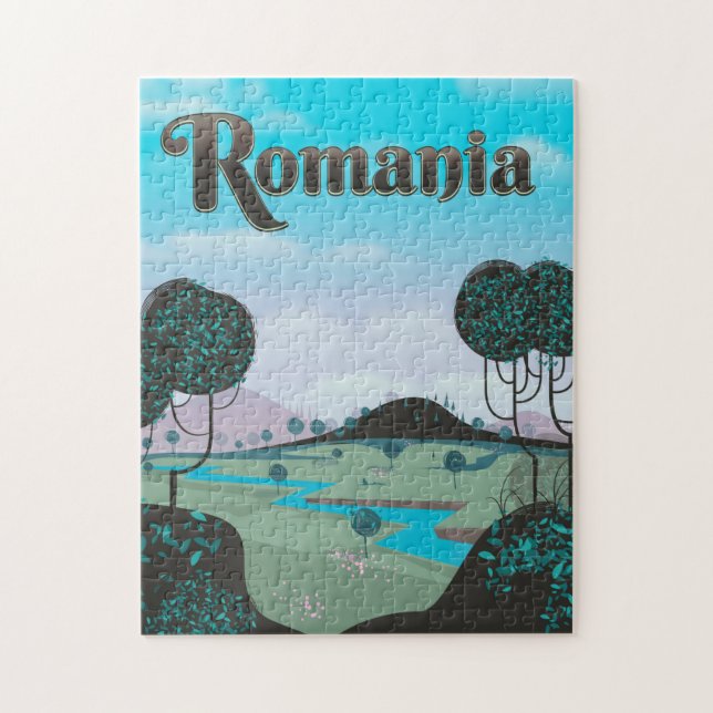 Puzzle Affiche de voyage de paysage vintage de Roumanie (Vertical)