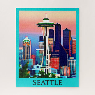 Puzzle Affiche de voyage de Seattle sous un ciel d'aube