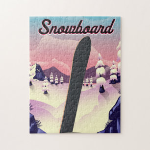 Puzzle Affiche de voyage de snowboard vintage
