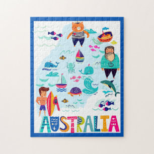 Puzzle Affiche de voyage en Australie colorée et fantaisi