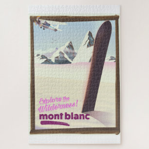 Puzzle affiche de voyage en snowboard mont blanc.