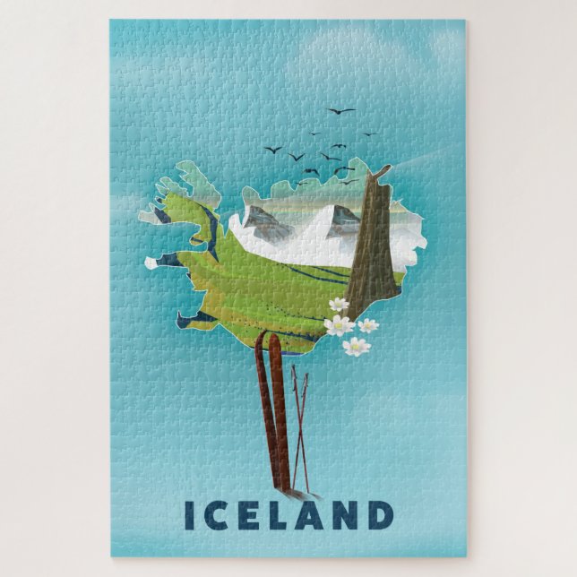 Puzzle Affiche de voyage illustration carte de l'Islande. (Vertical)