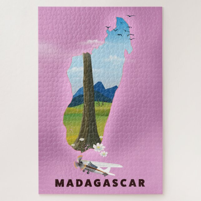 Puzzle Affiche de voyage illustrée à Madagascar (Vertical)