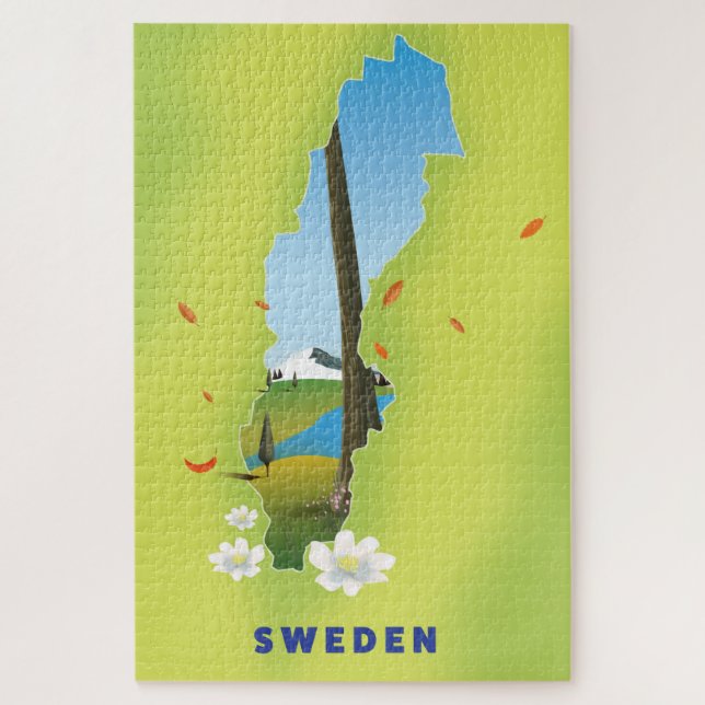 Puzzle Affiche de voyage illustrée carte de Suède. (Vertical)