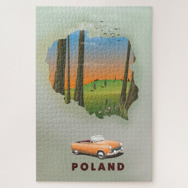 Puzzle Affiche de voyage illustrée de Pologne. (Vertical)