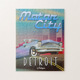 Puzzle Affiche de voyage Motor City Detroit Michigan.