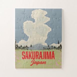 Puzzle Affiche de voyage rétro Sakurajima Japon.