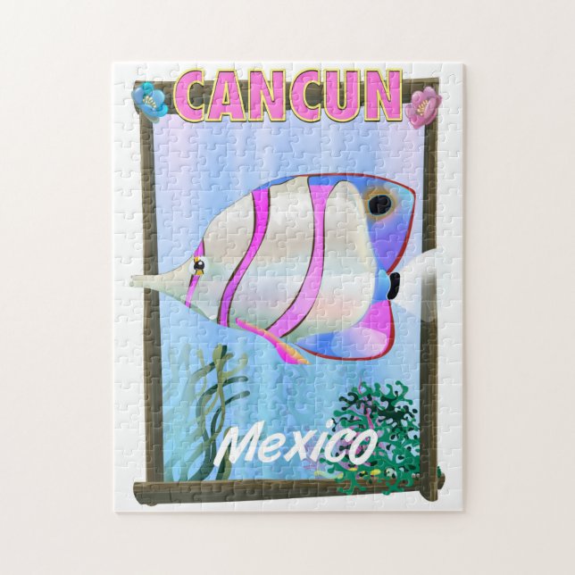 Puzzle Affiche de voyage tropical mexicain à Cancun (Vertical)