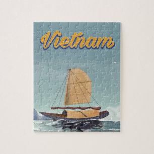Puzzle affiche de voyage vintage bateau de pêche du Vietn