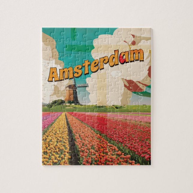 Puzzle Affiche de voyage vintage d'Amsterdam (Vertical)