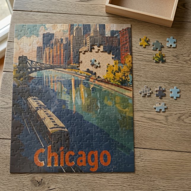Puzzle Affiche de voyage vintage de Chicago (Créateur téléchargé)