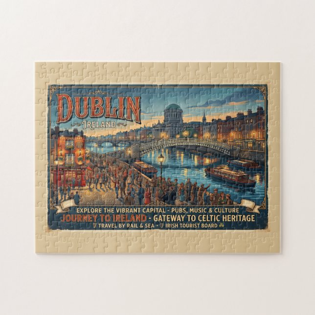 Puzzle Affiche de voyage vintage Dublin Irlande (Horizontal)