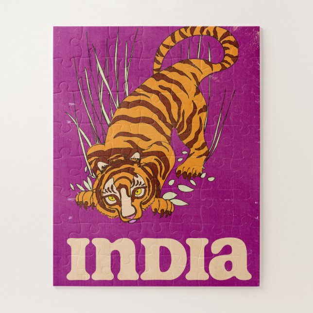 Puzzle Affiche de voyage vintage Tigre d'Inde (Vertical)