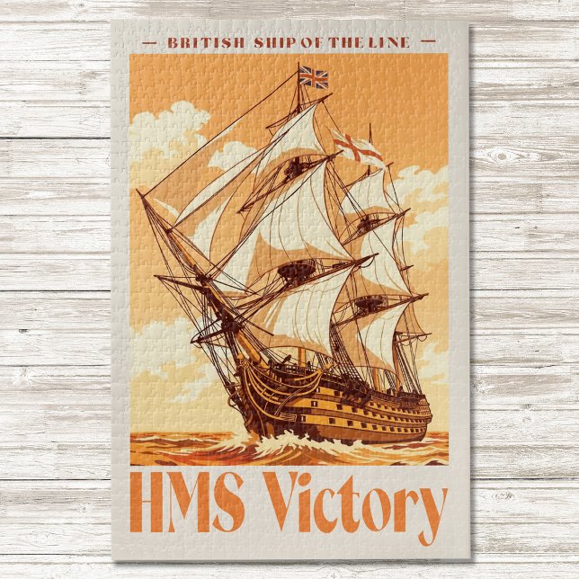 Puzzle Affiche du HMS Victory Navire de ligne emblématiqu (HMS Victory Poster Iconic British Ship of the Line. Jigsaw Puzzle)