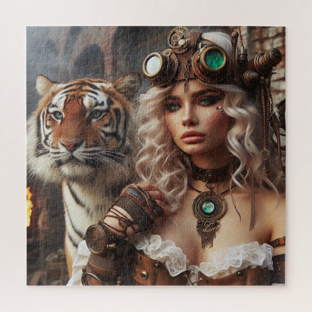 Puzzle Affiche Fille jeune et Tigre Machine à voyager dan (Vertical)