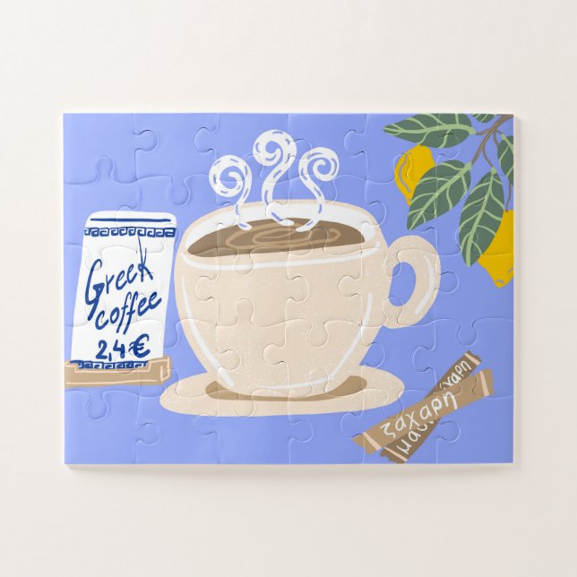 Puzzle Affiche Méditerranéenne Café Grec et Branche de Ci (Horizontal)