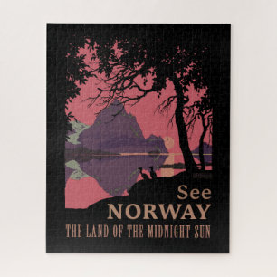 Puzzle Affiche minimaliste de coucher de soleil en Norvèg
