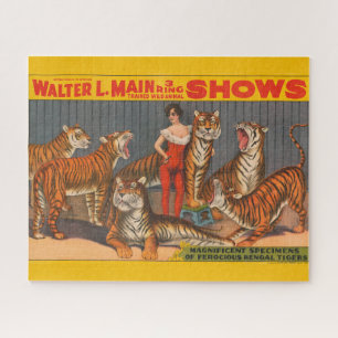 Puzzle Affiche vintage De Cirque De Femme Avec Six Tigres