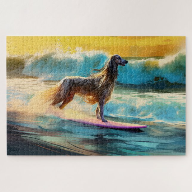 Puzzle Afghan Hound Beach Surf Peinture (Horizontal)