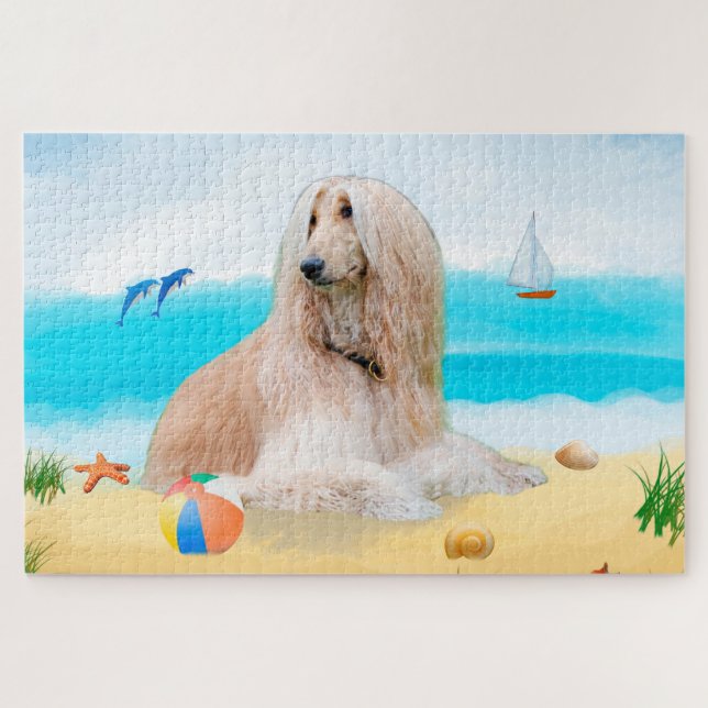 Puzzle Afghan Hound Dog on Beach (Horizontal)