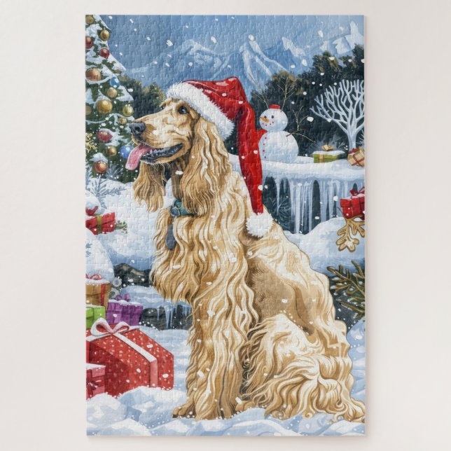 Puzzle Afghan Hound Dog Winter Wonderland Noël Joie (Vertical)