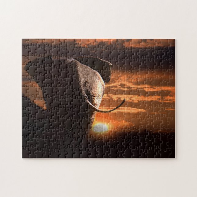 Puzzle Africa Bull Elephant dans le Soleil Cadre. (Horizontal)