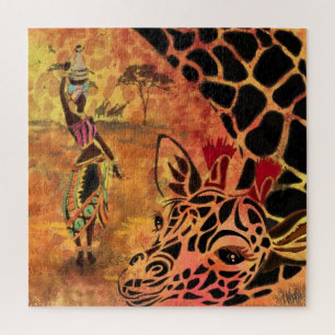 Puzzle African Girl and Giraffe - Amis - Dessin artistiqu
